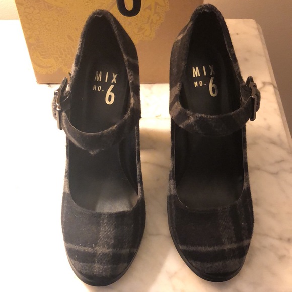 Mix No. 6 Grey flannel Mary Jane shoes with buckle - Picture 3 of 5